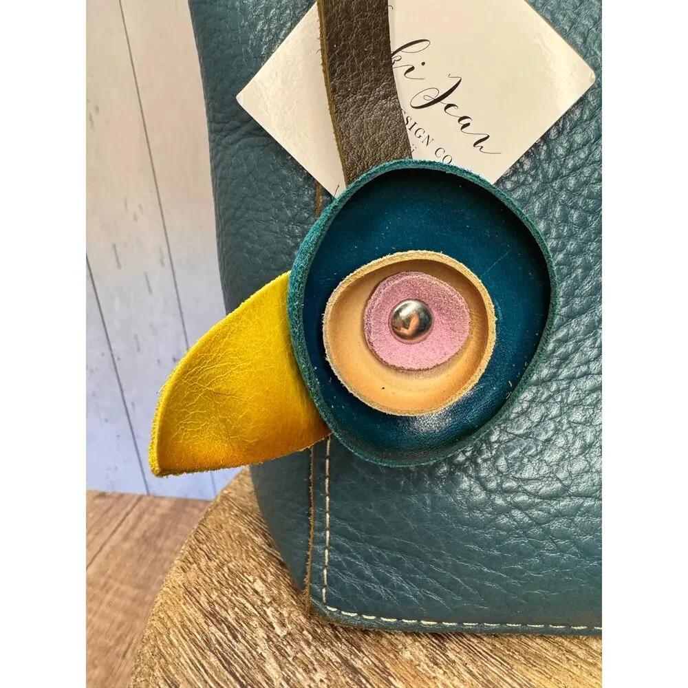 Genuine Leather Round Flower Purse Charm Blue Tan Lavender Boho Bag Charm